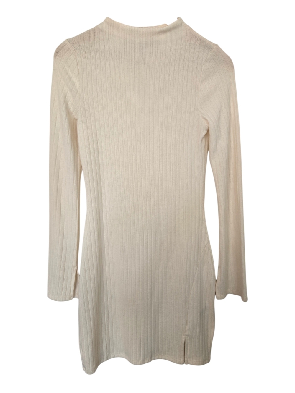 🤍 H&M Ribbed Knit Mini Dress – Cream Long Sleeve Bodycon Size M